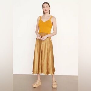 Vince raw edge gold / tan / brown satin skirt